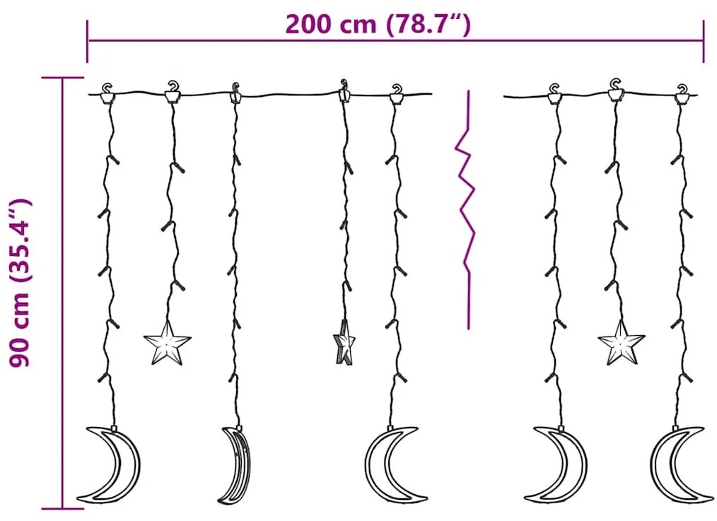 Estrelas e luas de luz c/ controlo remoto 138 LEDs azul