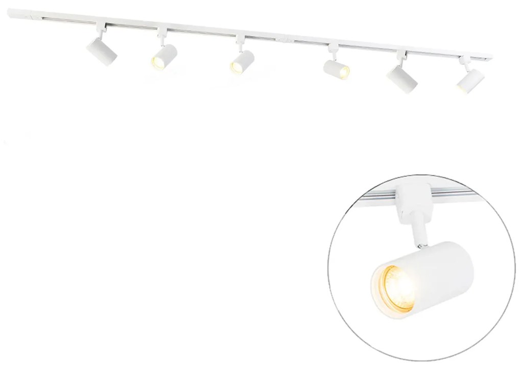 Sistema de iluminação de trilho moderno com 6 focos brancos monofásicos 200cm - Iconic Jeana