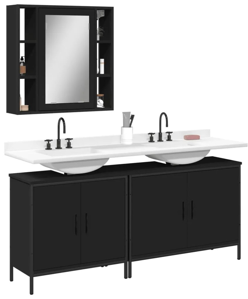 vidaXL 3 pcs conjunto móveis casa de banho derivados de madeira preto