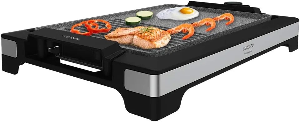 Grelhador elétrico com acabamento em aço inoxidável Tasty&Grill 2000 Inox MixStone, termóstato regulável, placa antiaderente