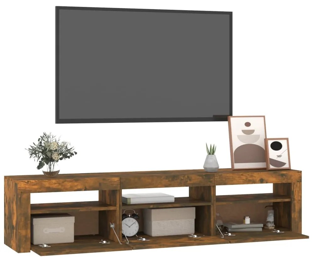 Móvel de TV com luzes LED 180x35x40 cm carvalho fumado