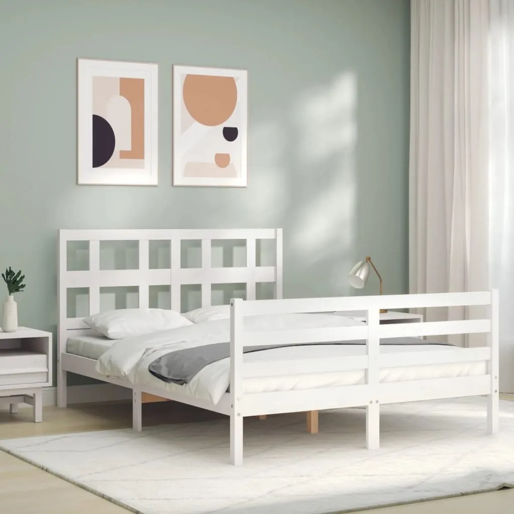 Estrutura de cama com cabeceira 140x190cm madeira maciça branco