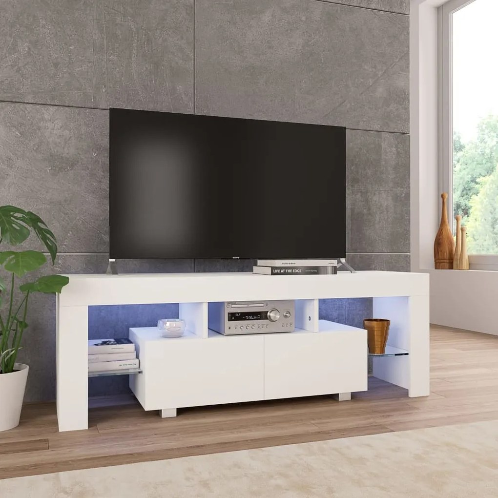 vidaXL Móvel de TV com luzes LED 130x35x45 cm alto brilho branco