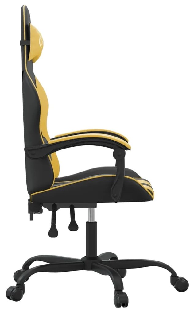 Cadeira gaming couro artificial preto e dourado