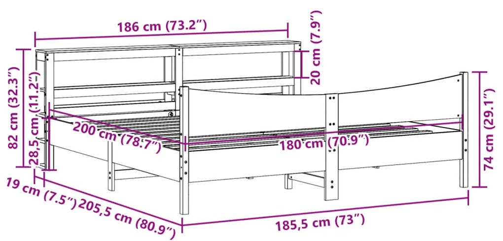 Estrutura de cama com cabeceira 180x200 cm pinho maciço