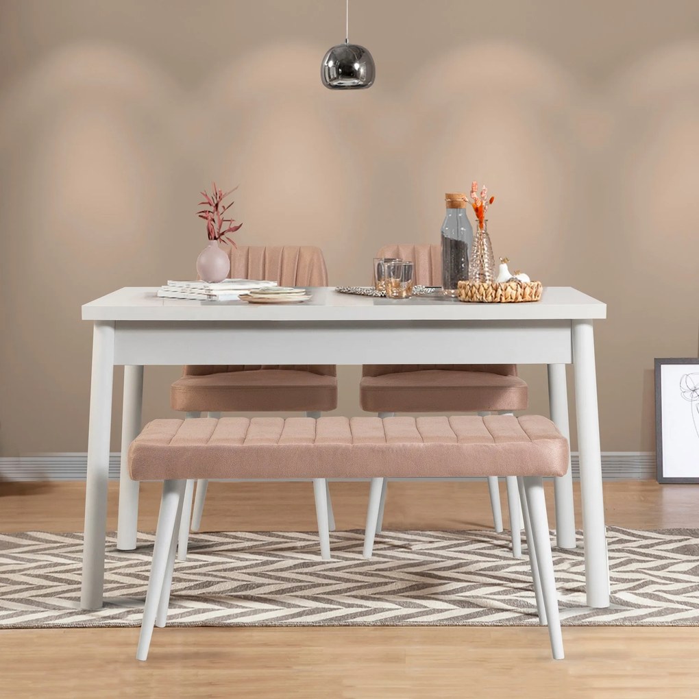 Conjunto de Mesa e Cadeiras Costa – Branco – Mesa: 120x77x75 cm; Cadei