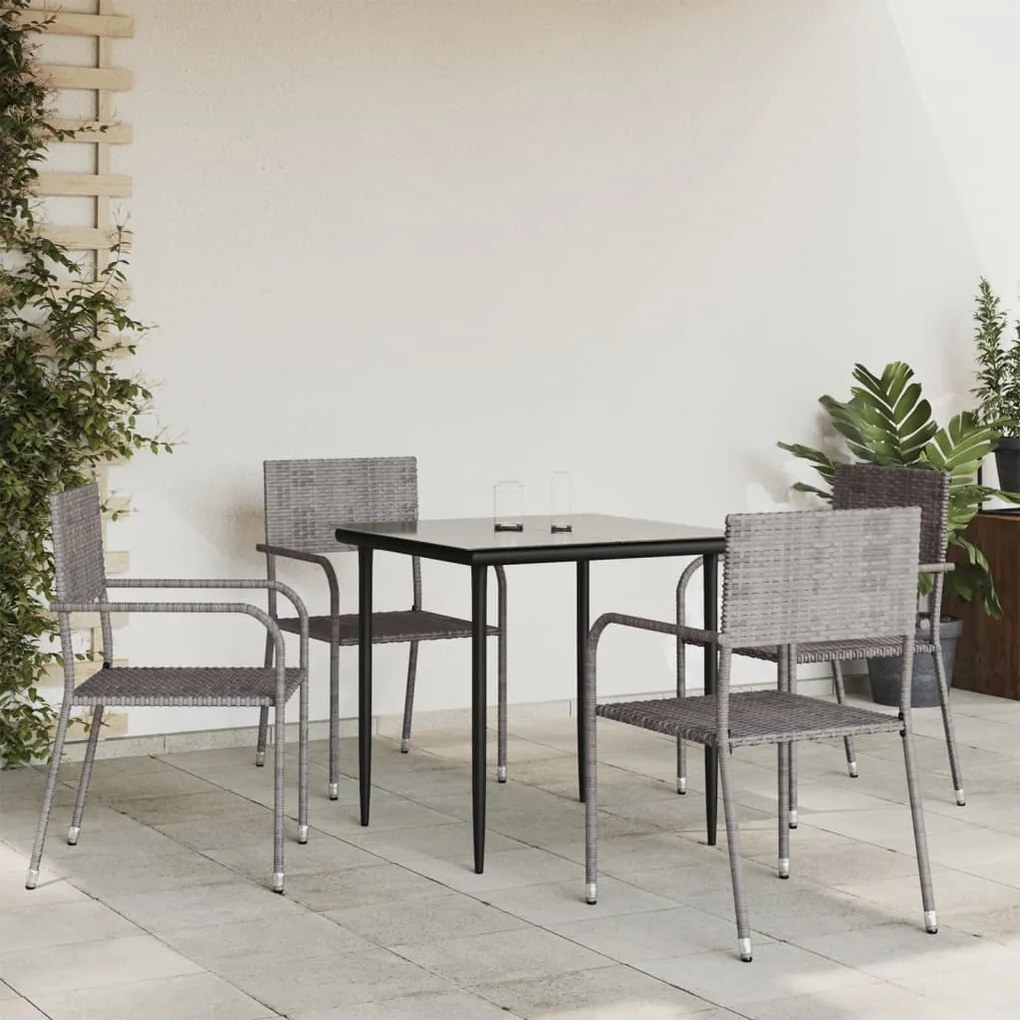 vidaXL 5pcs conjunto de jantar para jardim vime PE e aço cinza e preto