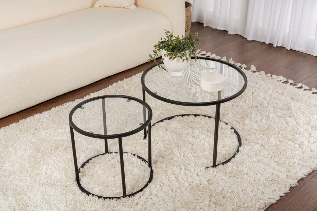 Conjunto de Mesa de Centro "Tavolino Vetro Nero" - Preto - Design Mode