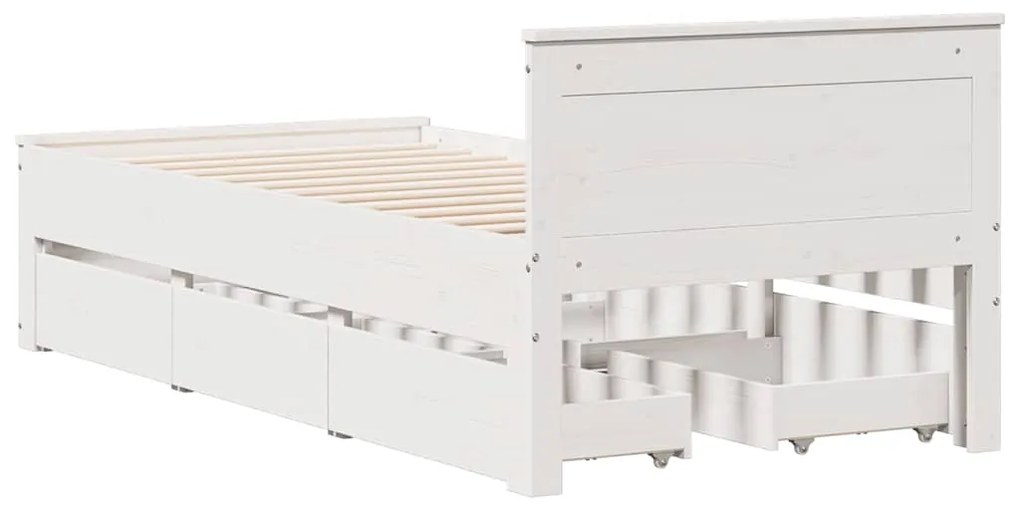 Estrutura de cama s/ colchão e c/ cabeceira pinho maciço branco