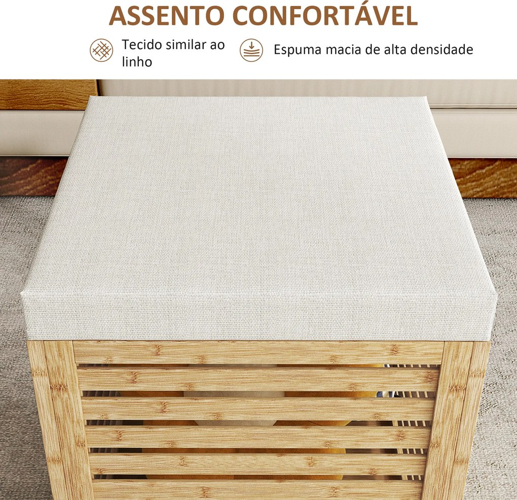 Banco com Arrumação Bergen – 40x40x47 cm – 57,7 L – Cinza e Madeira –