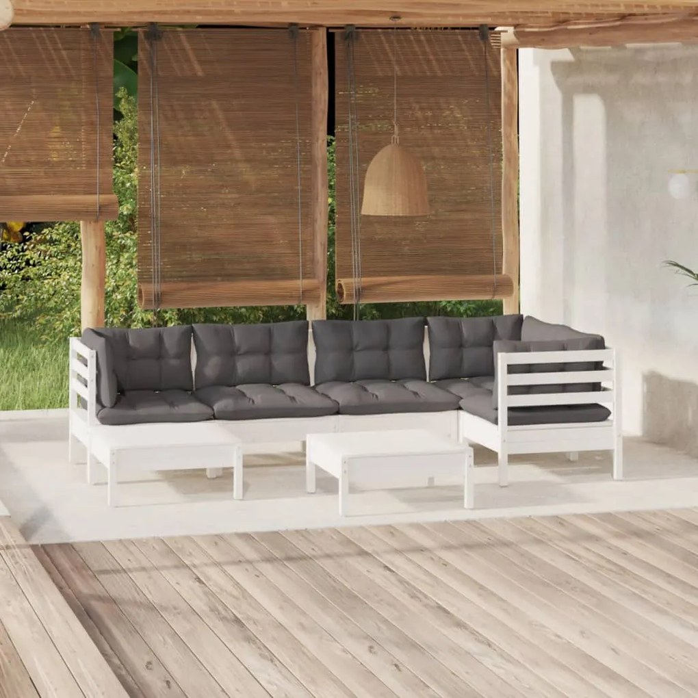 vidaXL 7 pcs conj. lounge de jardim c/ almofadões pinho maciço branco