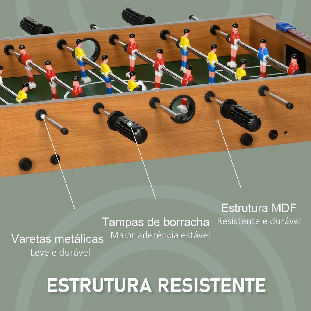 HOMCOM Mesa de Matraquilho para Crianças e Adultos Matraquilho 69x37x70cm com 2 Bolas 6 Hastes Metálicas 2 Placares de Pontos 18 Jogadores Pés Dobrável para Familias Festas Madeira