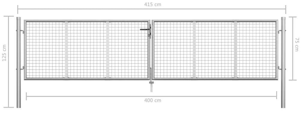 Portão de jardim em aço galvanizado 415x125 cm prateado