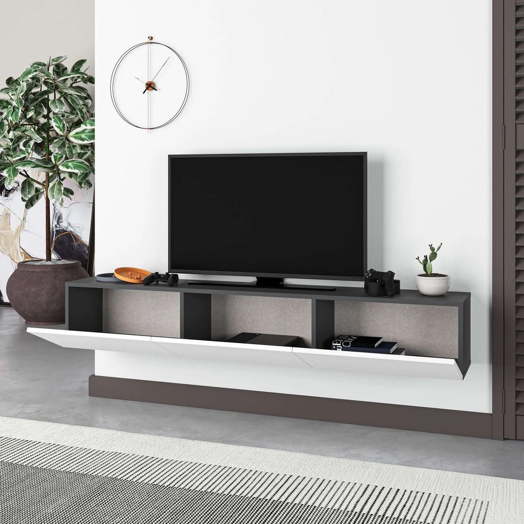 Móvel de TV "Maximus" de Parede – Branco e Antracite – 180 x 30 x 30 c