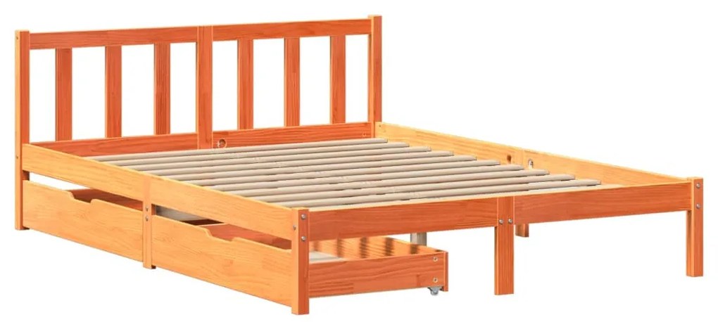 Cama sem colchão 150x200 cm madeira pinho maciça castanho-mel