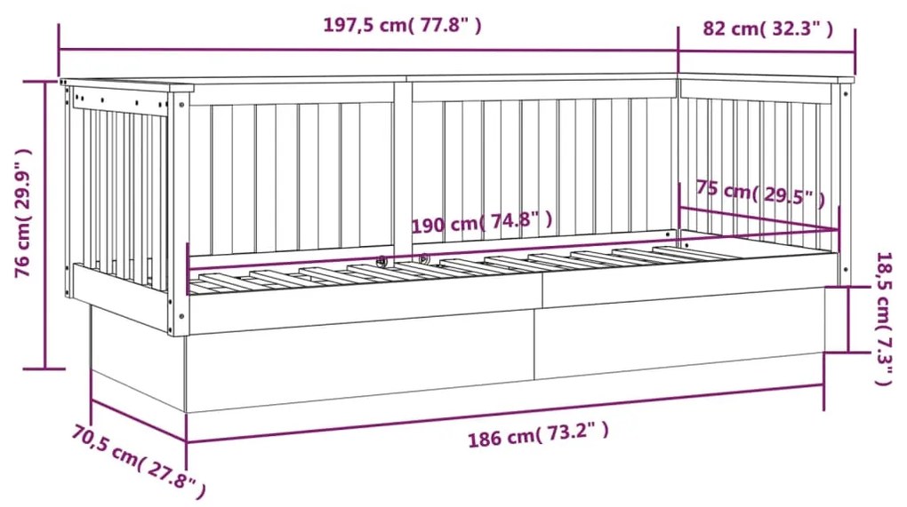 Sofá-cama 75x190 cm madeira de pinho maciça cinzento