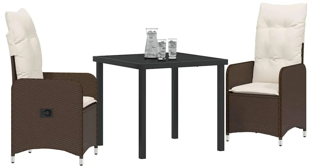 Conjunto de Jantar de Jardim 3 Peças com Almofadas Castanho Rattan Sin