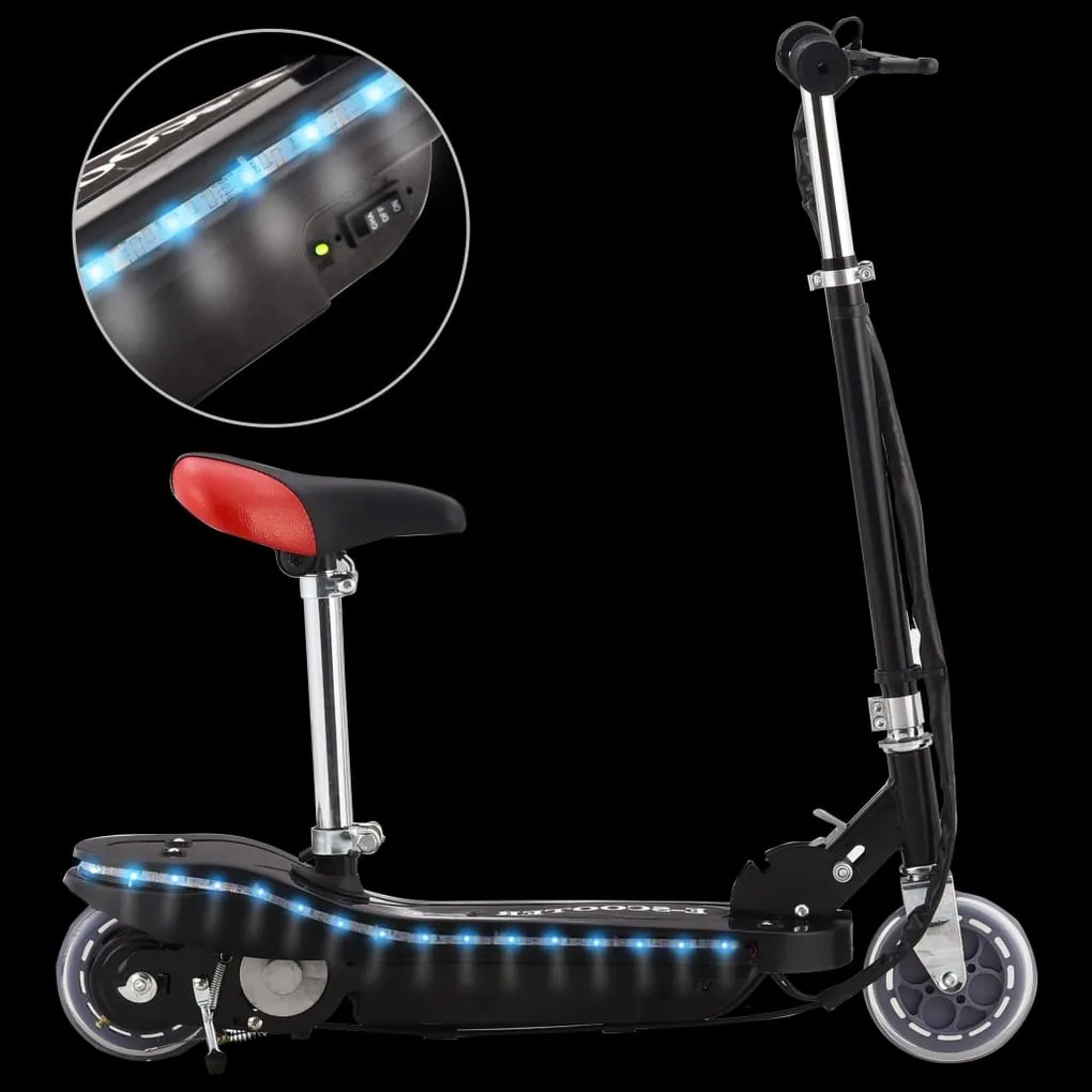 Trotinete para criança com assento e LED 120 W preto