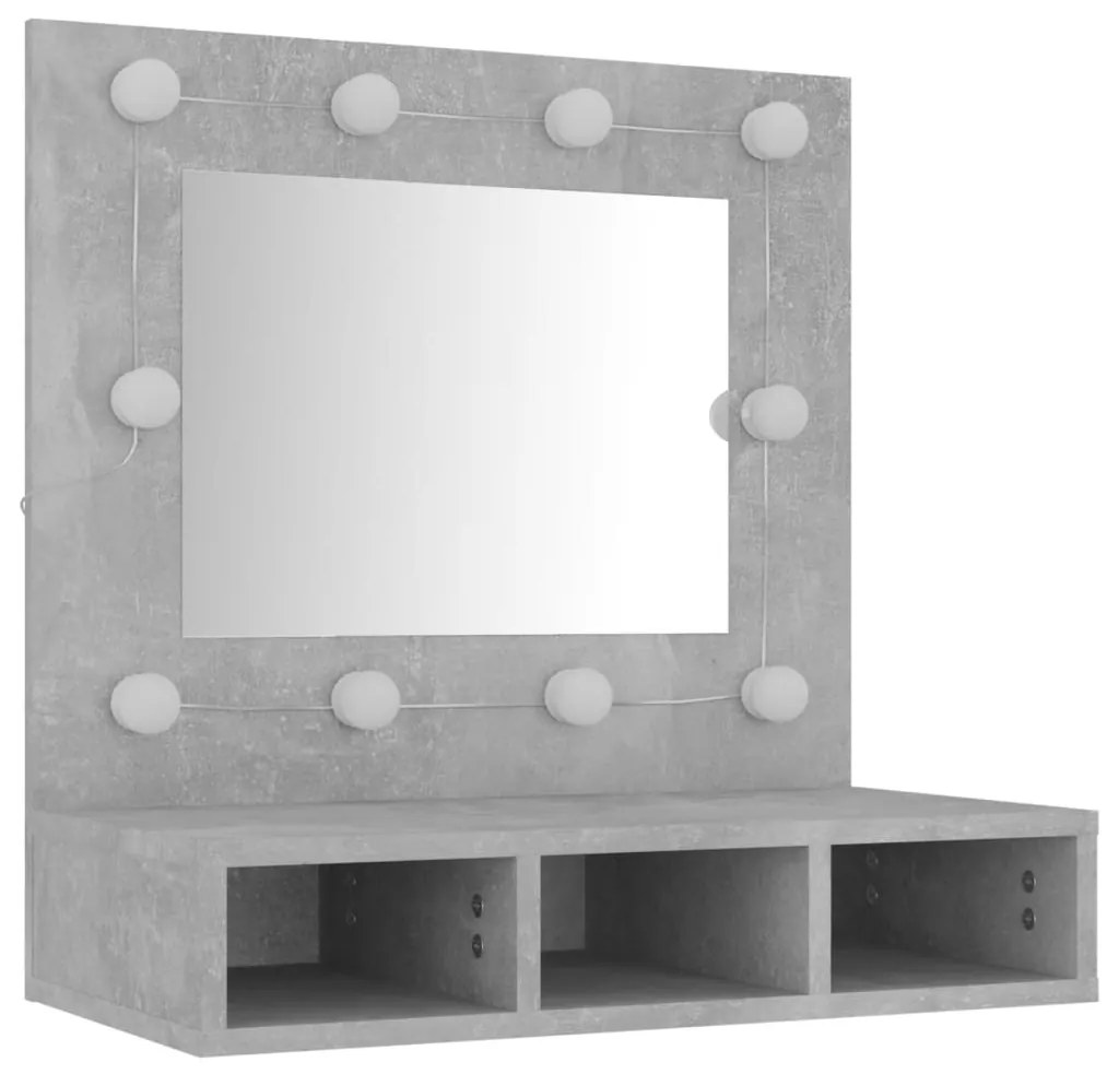 Armário espelhado com LED 60x31,5x62 cm cinzento cimento