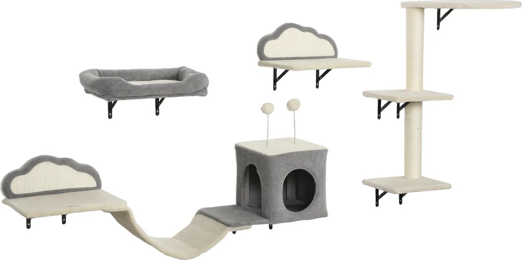 PawHut Conjunto de arranhador montado na parede, superfícies de sisal, 4 peças, para 1-3 gatos, Bege | Aosom Portugal