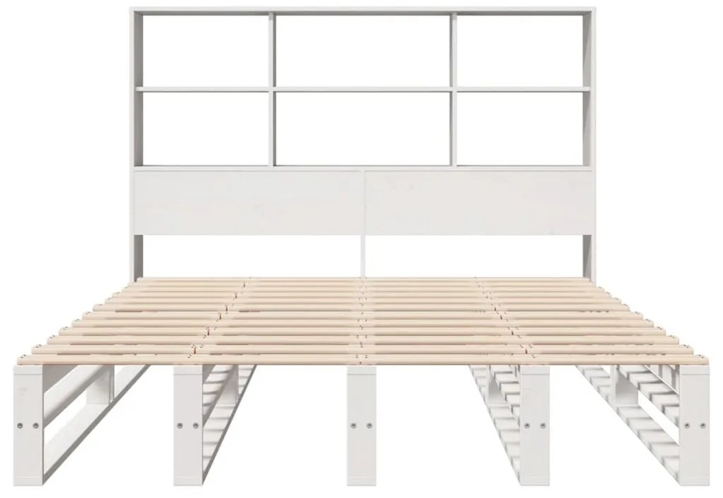 Cama com estante sem colchão 160x200 cm madeira maciça branco