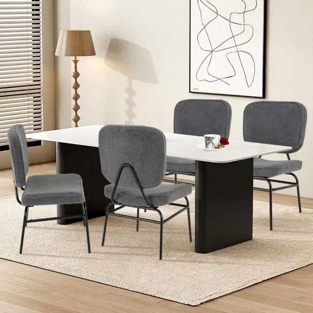 Cadeira estofada leitura Sherpa Almofada de esponja  ajustáveis e estrutura metálica para sala de estar Quarto Cinzenta