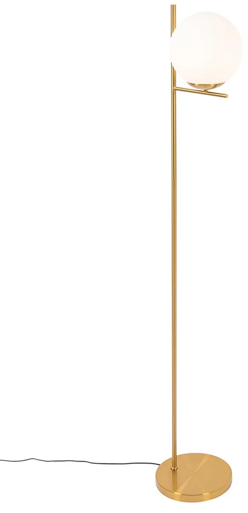 Candeeiro de pé Art Deco dourado e vidro opalino - Flore