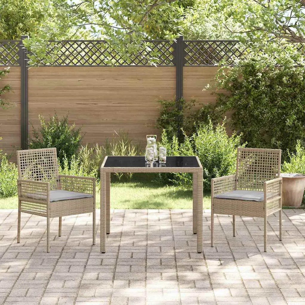 Conjunto de Jantar para Jardim 3 pcs Bege 90 x 90 x 75 cm