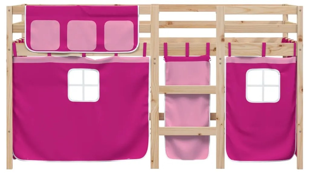 Cama alta p/ criança c/ cortinas 80x200 cm pinho maciço rosa