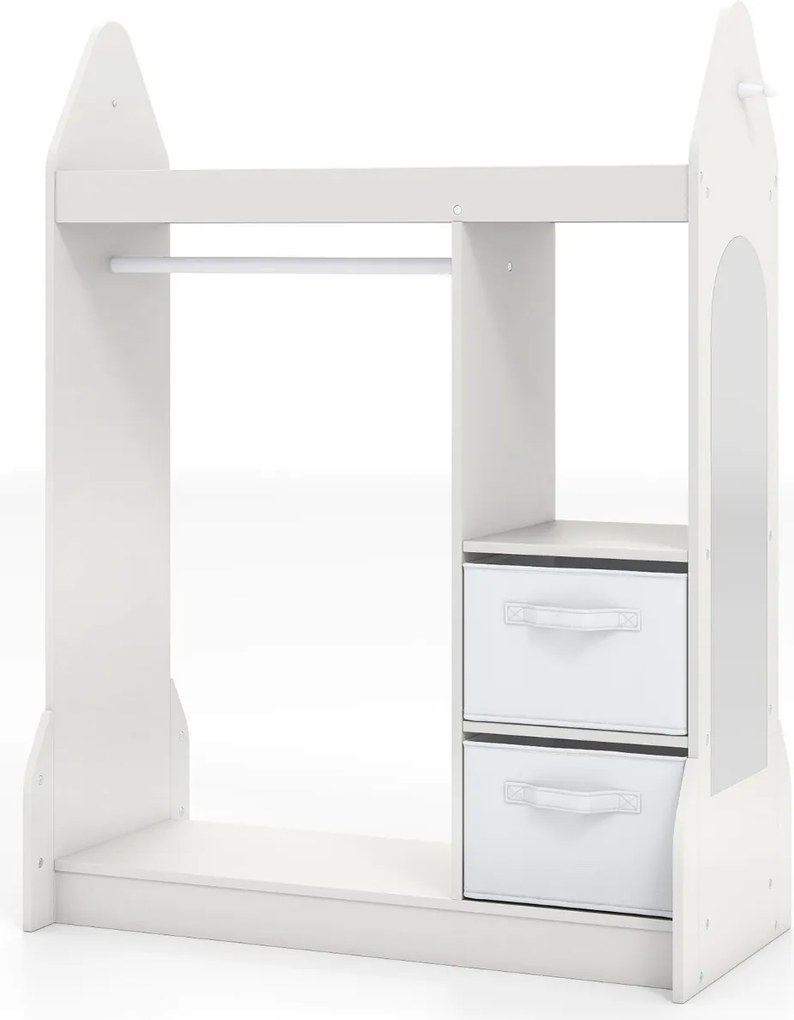 Armário para jogos faz de conta infantis para crianças 81 x 38 x 107 cm com espelho acrílico com Cabide para roupas Prateleiras abertas e Caixas dobrá