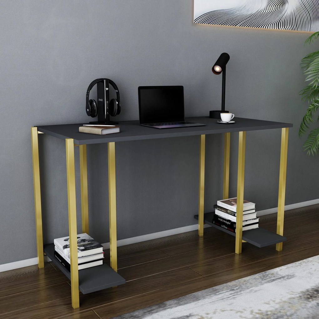 Secretária Academy – Dourado e Antracite – 125,2 cm x 60 cm x 73,8 cm