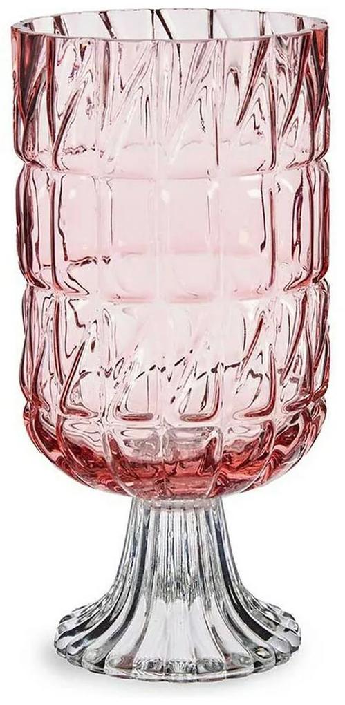 Vaso Lapidado Cristal Cor de Rosa (13 x 26,5 x 13 cm)