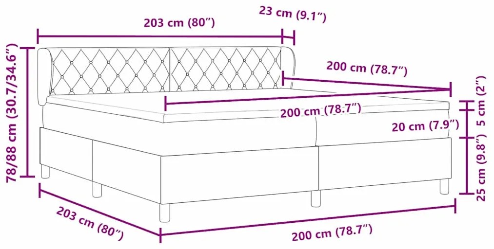 Cama Box com Colchão vidaXL Preto 200x200 cm Veludo