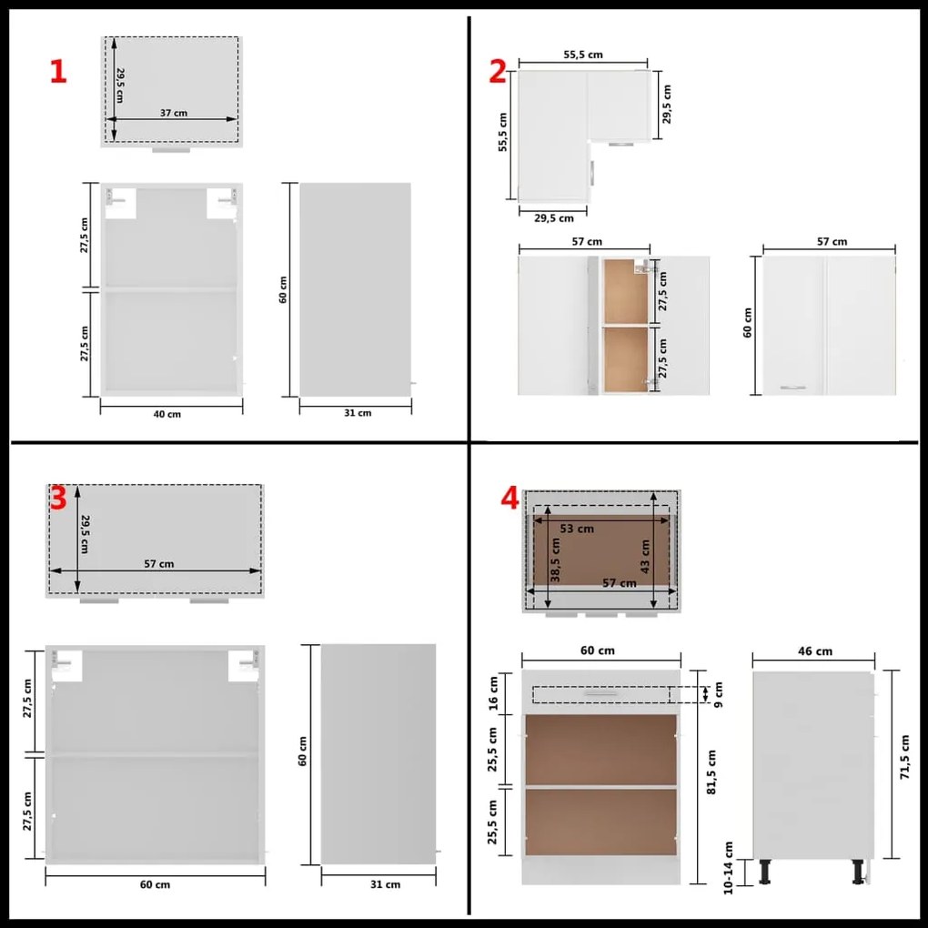 11 pcs conjunto armários de cozinha contraplacado branco