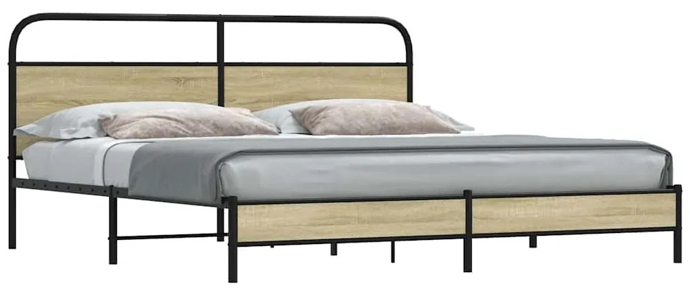 Estrutura de cama sem colchão 200x200cm metal carvalho sonoma