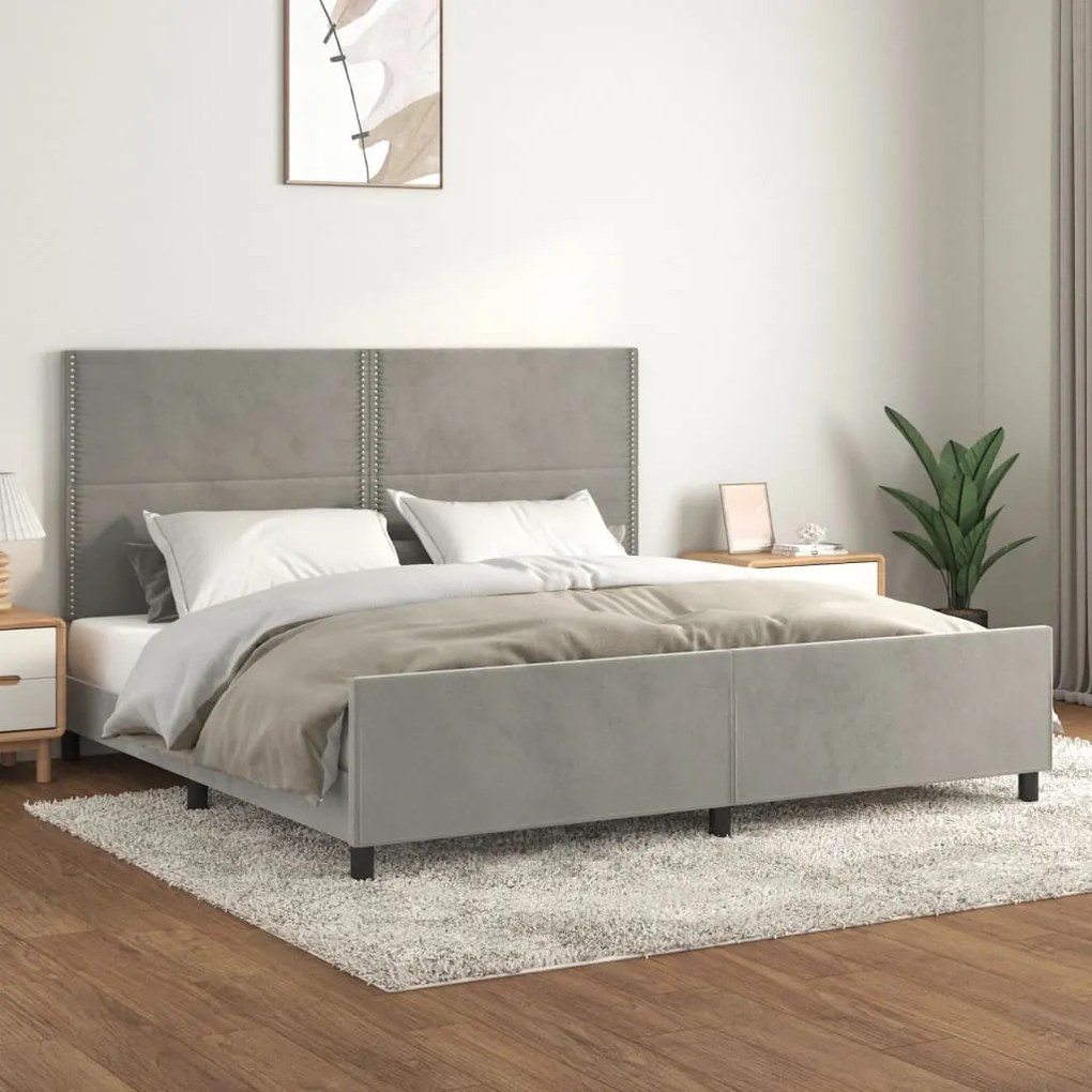 Estrutura de cama sem colchão 200x200 cm veludo cinzento-claro