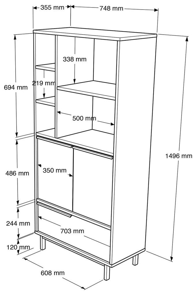 Armário de Casa de Banho ON9C – Branco – 74,8 cm x 161,6 cm x 35,5 cm