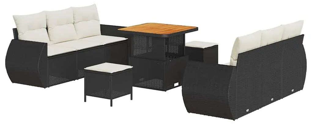 Conjunto de Sofás de Jardim de 9 Peças com Almofadas em Rattan Preto d