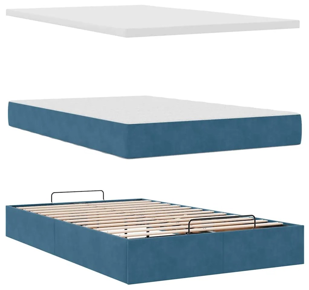 Cama otomana com colchão 120x190 cm veludo azul-escuro