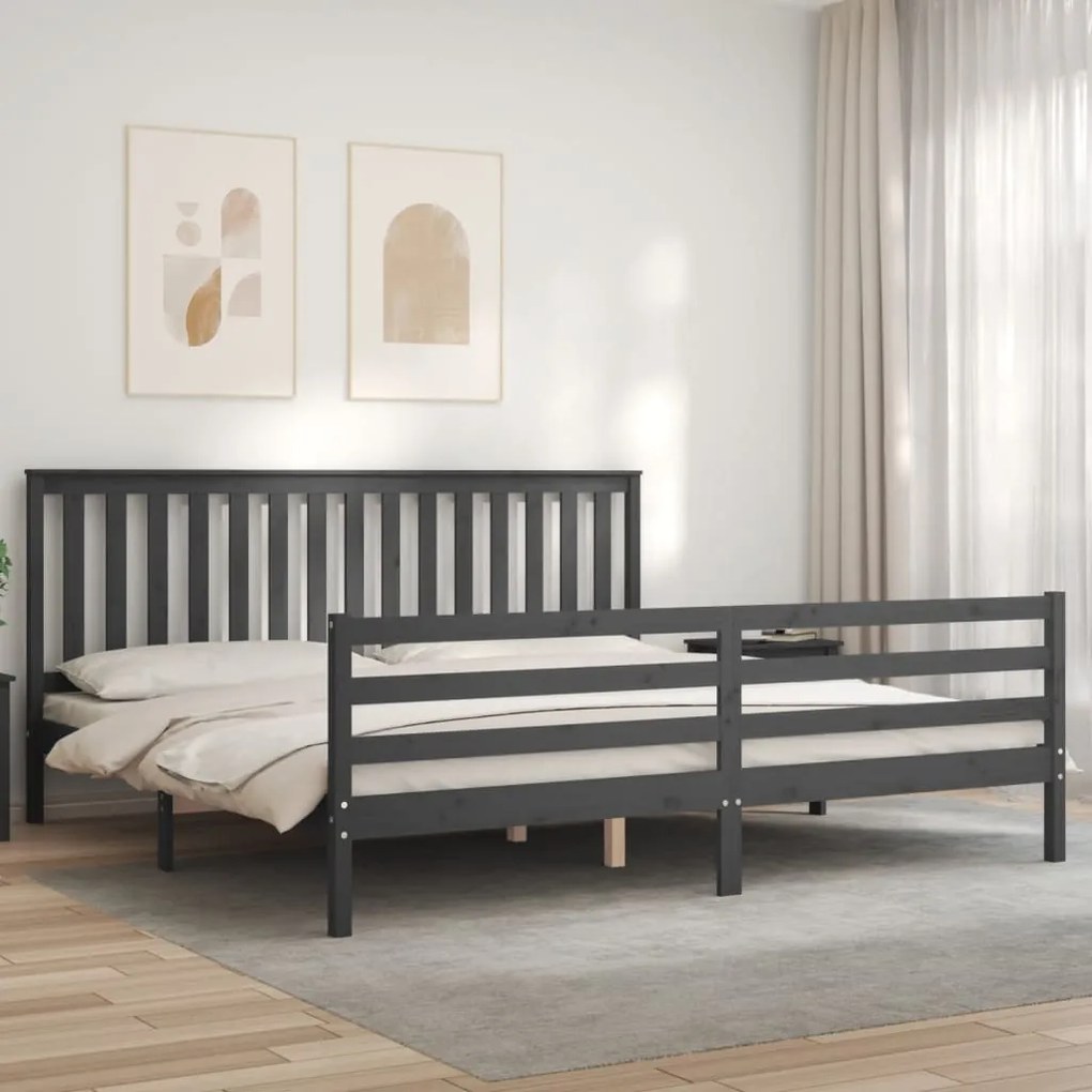 Estrutura de cama com cabeceira 200x200 cm madeira maciça cinza