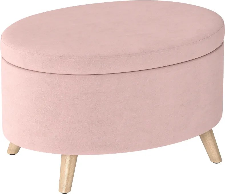 Puff Estofado em Veludo Acolchoado Banco de Armazenamento com Tampa Removível e Pés de Madeira 71x51,5x42 cm Rosa