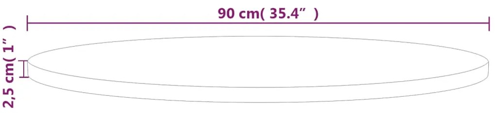 Tampo de mesa redondo Ø90x2,5cm carvalho maciço não tratado