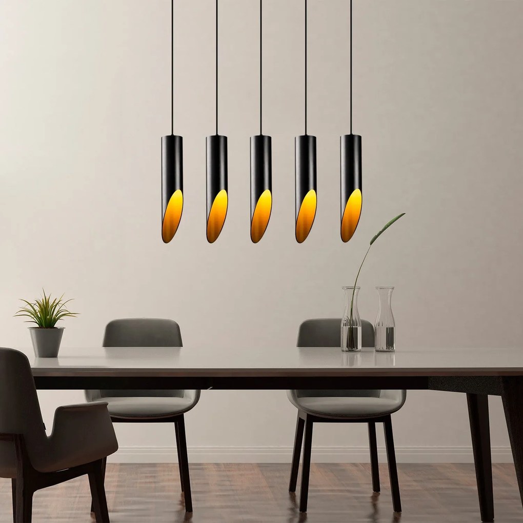 Candeeiro de Teto Kesik – Preto e Dourado – 75 x 8 cm