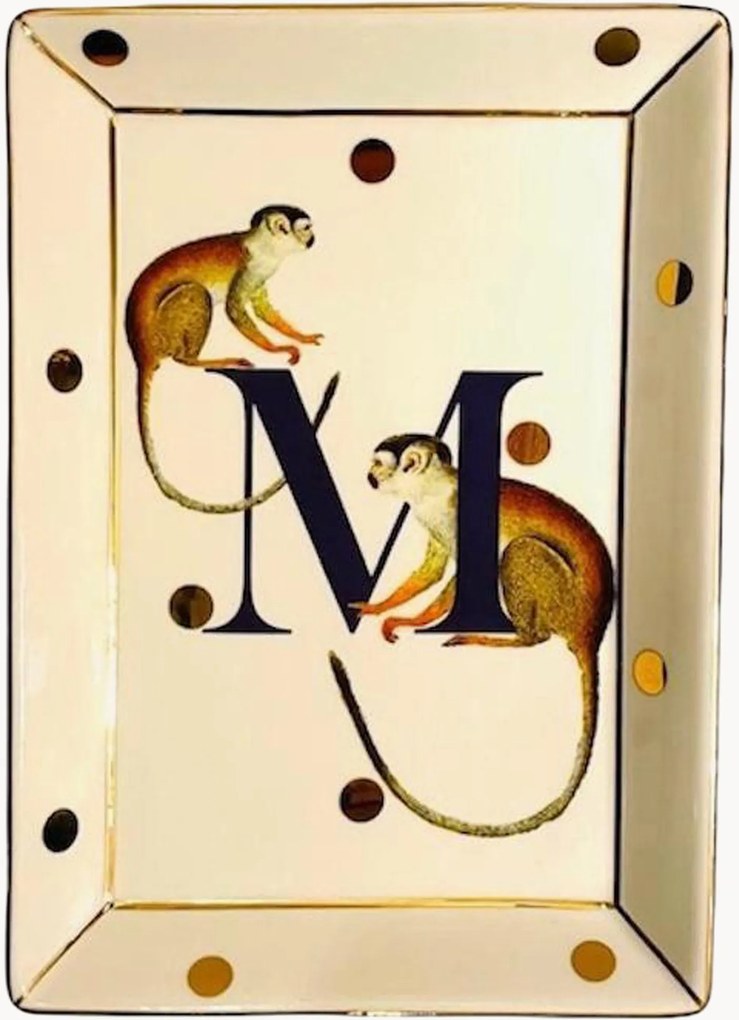 Bandeja decorativa em porcelana fine bone china Monkey