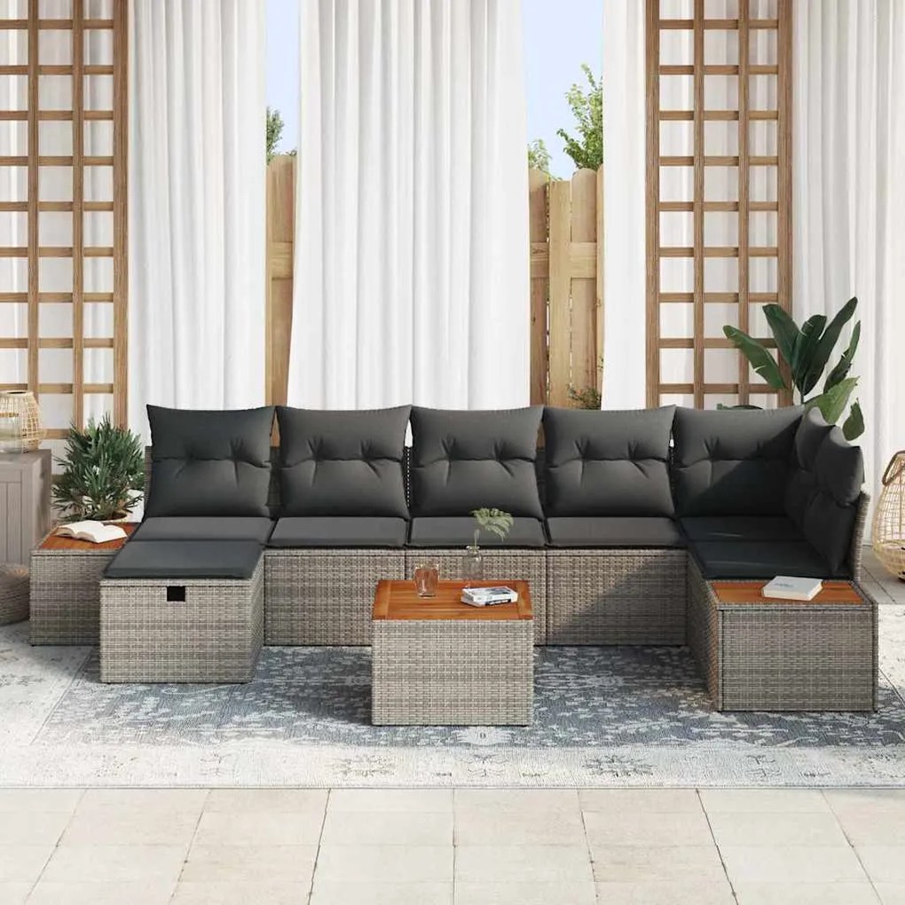 Conjunto de Sofá de Jardim com 8 Peças e Almofadas Cinza em Rattan e P