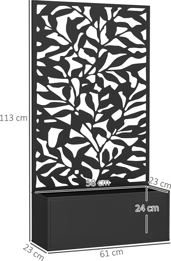 Floreira com treliça 61 x 23 x 113 cm, floreira retangular com painel de privacidade em metal, preto