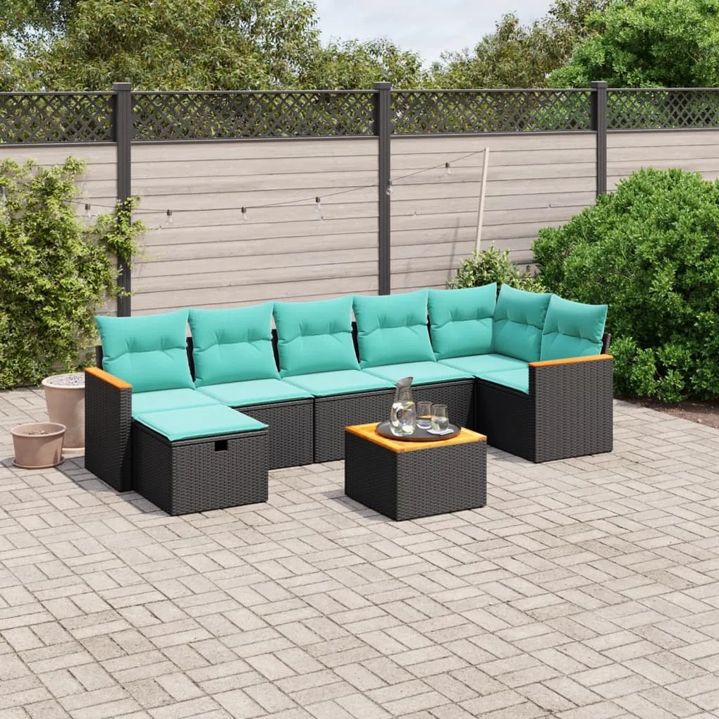 vidaXL 8 pcs conjunto de sofás p/ jardim c/ almofadões vime PE preto