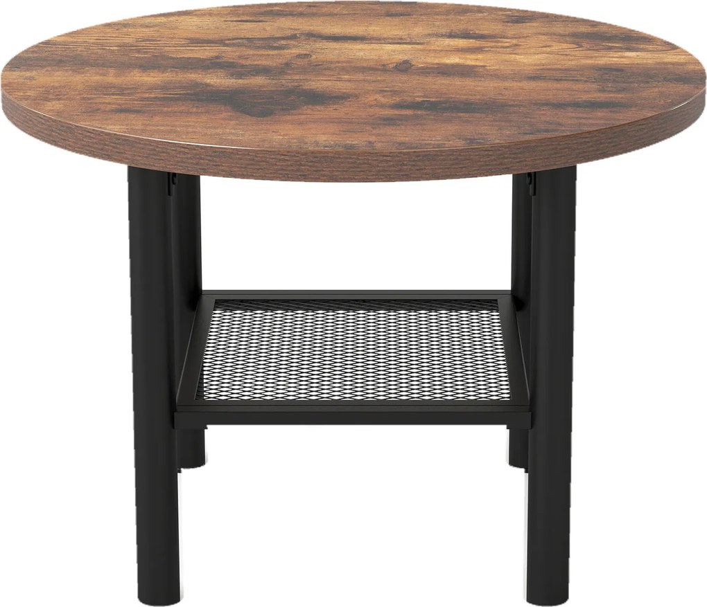 Mesa de Centro Redonda, 60 x 60 x 42 cm, Arrumação em 2 Níveis, Castanho+Preto