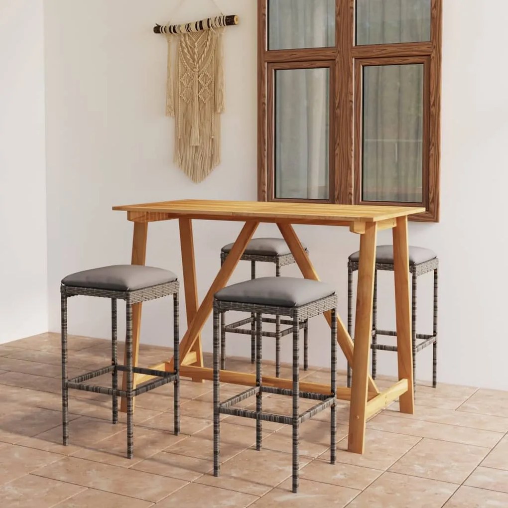 3067964 vidaXL 5 pcs conjunto de bar para jardim com almofadões cinzento
