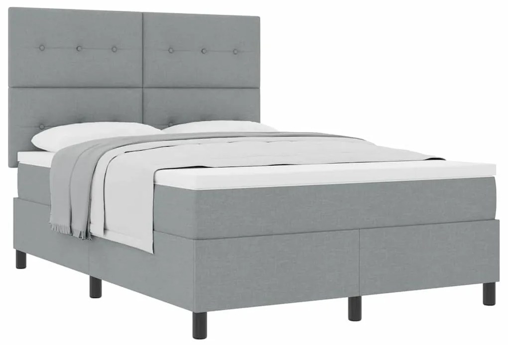 Cama Box Spring com Colchão Cinza Claro 160x200 cm Tecido